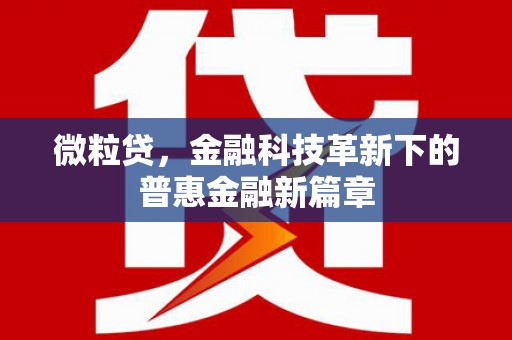 怀来微粒贷，金融科技革新下的普惠金融新篇章